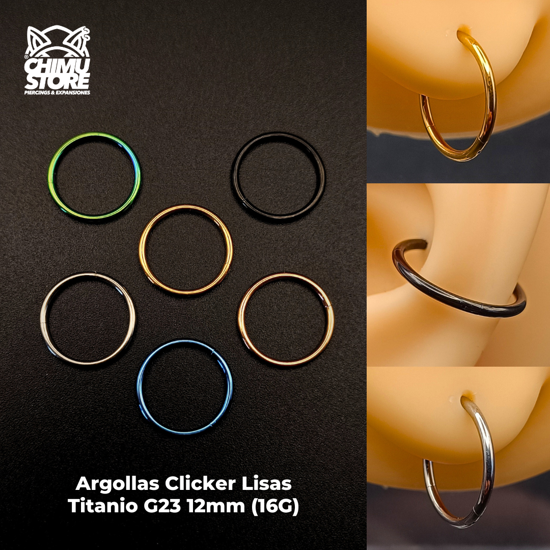 NEW Argollas Clicker Titanio G23 - Lisas Tamaño 12mm (1,2mm) (16G)