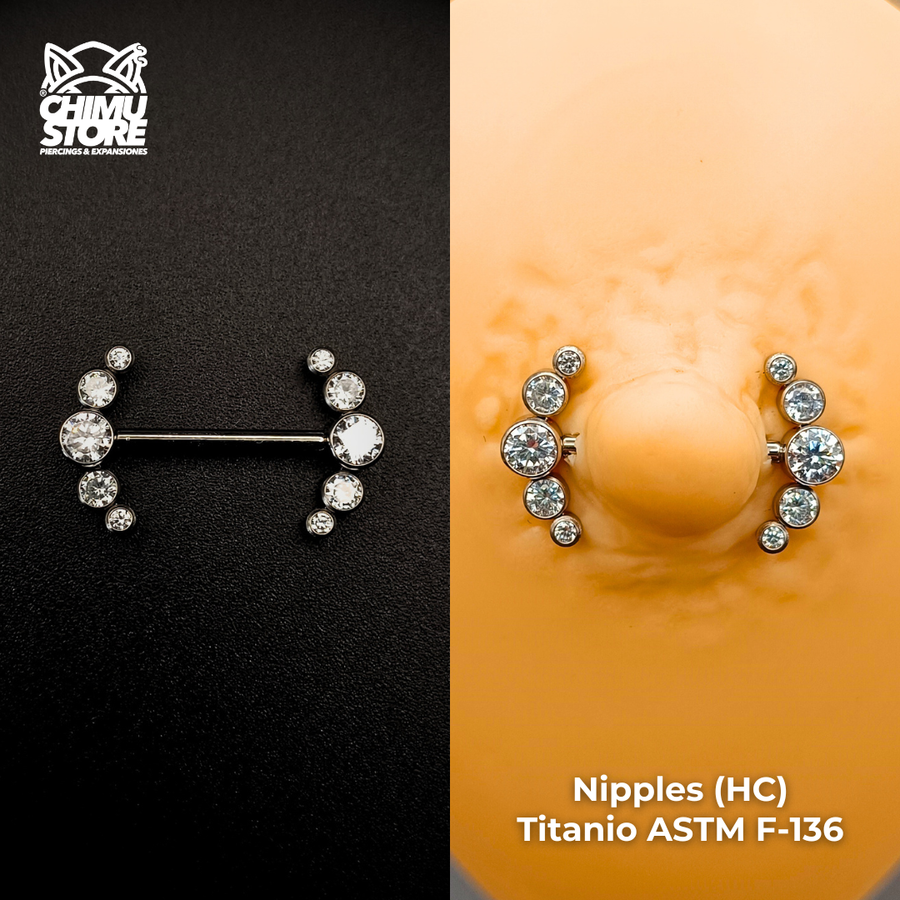 NEW Nipple (HC) Titanio ASTM F-136 - Cluster 5 Zirconias (1,6mm;14mm) (14G)