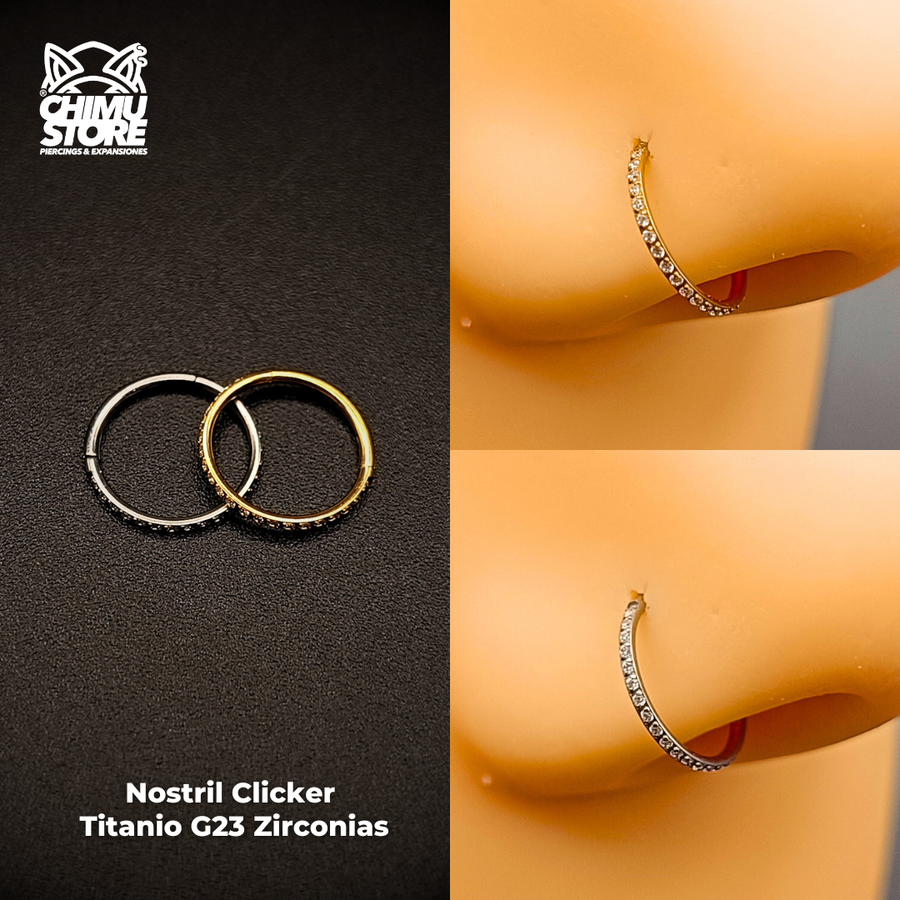 NEW Nostril Argolla Clicker Titanio G23 - Zirconias Laterales (0,8mm 20G y 1mm 18G)