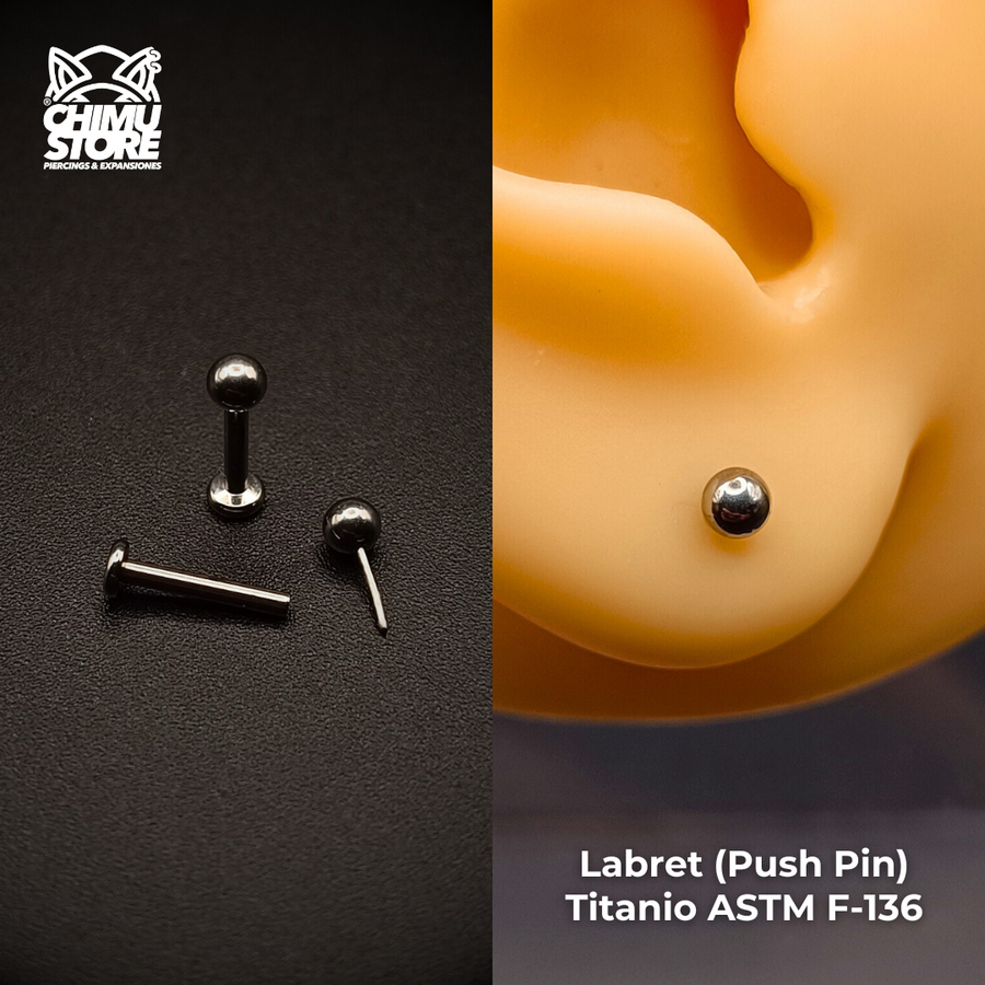NEW Labret (Push Pin) Titanio ASTM F-136 - Bolita 3mm (1,2mm) (16G)