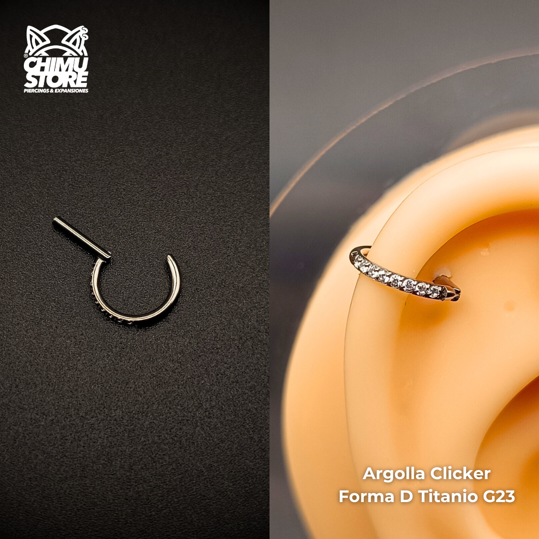 NEW Argolla Clicker Titanio G23 - Forma D Zirconias Laterales (1,2mm) (16G)