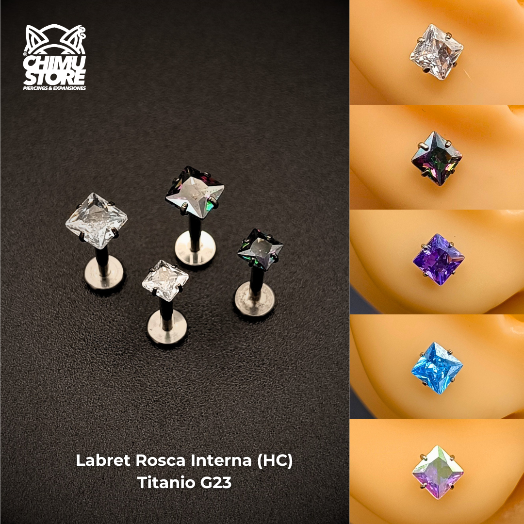 NEW Labret (HC) Titanio G23 - Prong Set Zirconia Cuadrada 003 (1,2mm;8mm) (16G)
