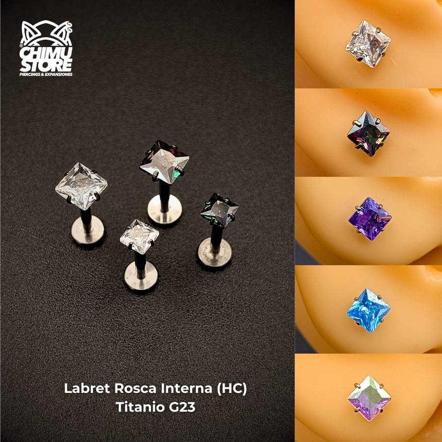 NEW Labret (HC) Titanio G23 - Prong Set Zirconia Cuadrada 003 (1,2mm;8mm) (16G)