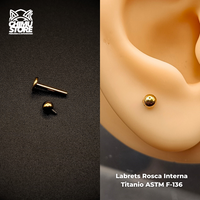 Labret Rosca Interna Titanio ASTM F-136 - Bolita 3mm Dorados (1,2mm) (16G)