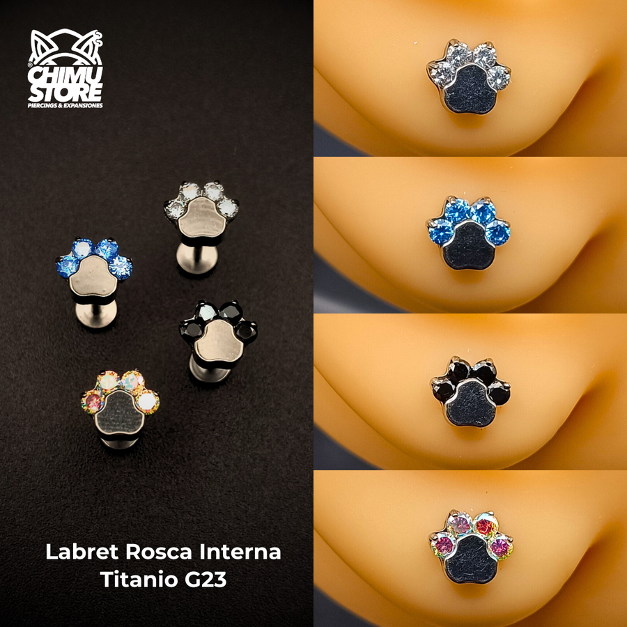 NEW Labret (HC) Titanio G23 - Patita 4 Cristales (1,2mm;8mm) (16G)
