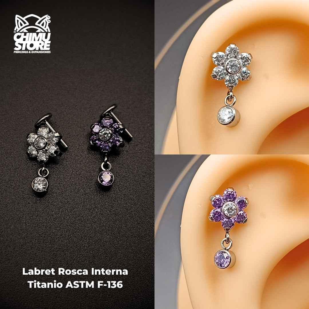 NEW Labret (HC) Titanio ASTM F-136 - Flor Zirconias Colgante (1,2mm) (16G)