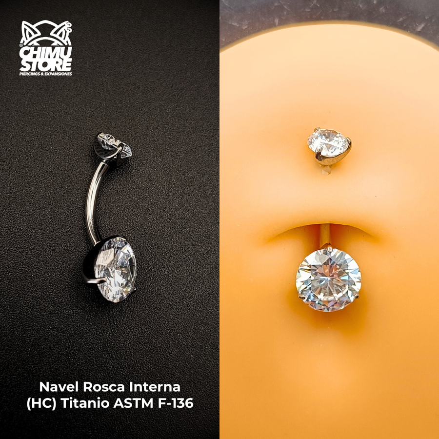 NEW Navel (HC) Titanio ASTM F-136 - Prong Set Zirconia Circular (1,6mm;10mm) (14G)