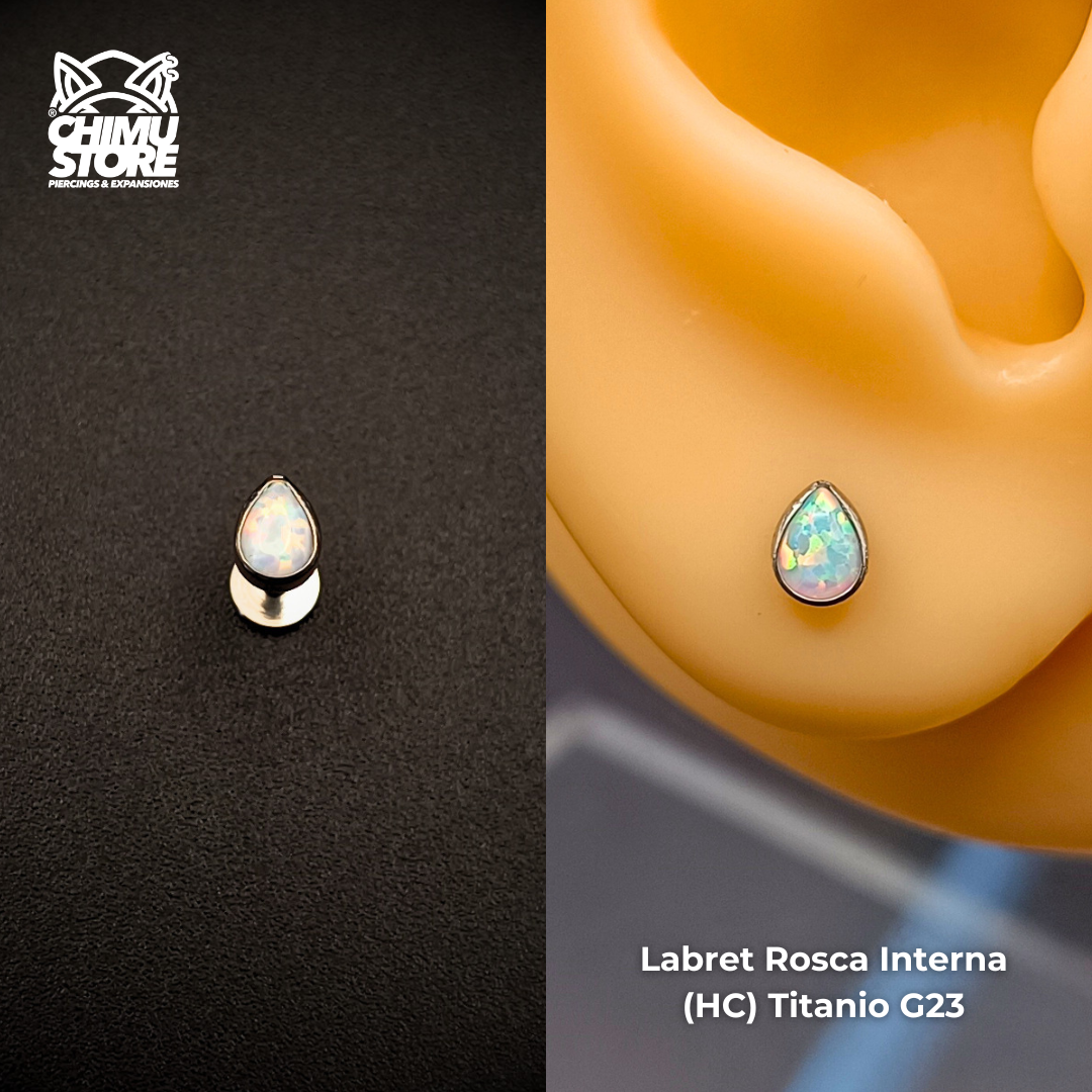 NEW Labret (HC) Titanio G23 - Bezel Set Lagrima Opalita (1,2mm) (16G)
