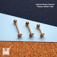 NEW Labret Rosca Interna Titanio ASTM F-136 - Bolita 3mm Dorados (1,2mm) (16G)