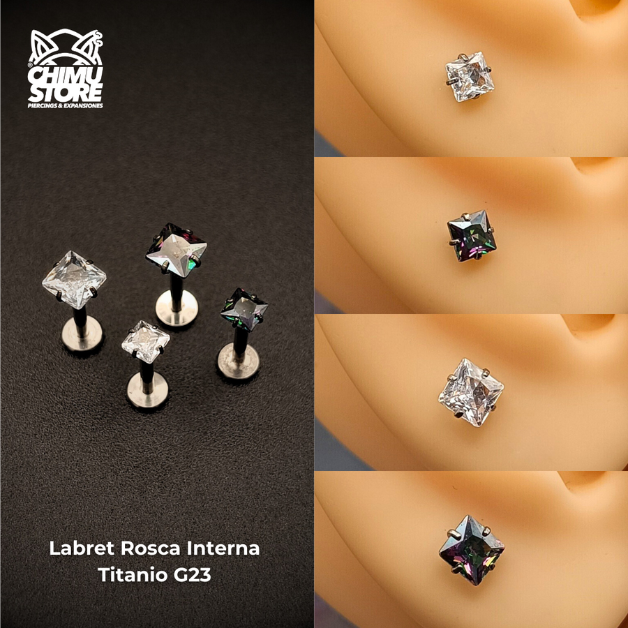 NEW Labret (HC) Titanio G23 - Prong Set Zirconia Cuadrada (1,2mm;8mm) (16G)