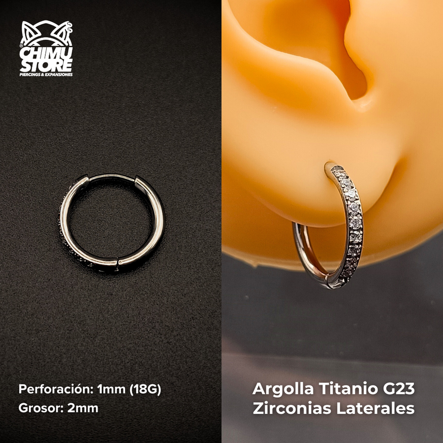 NEW Argollas Titanio G23 - Plateados Grosor 2mm Zirconias Laterales (1mm;12mm) (18G)