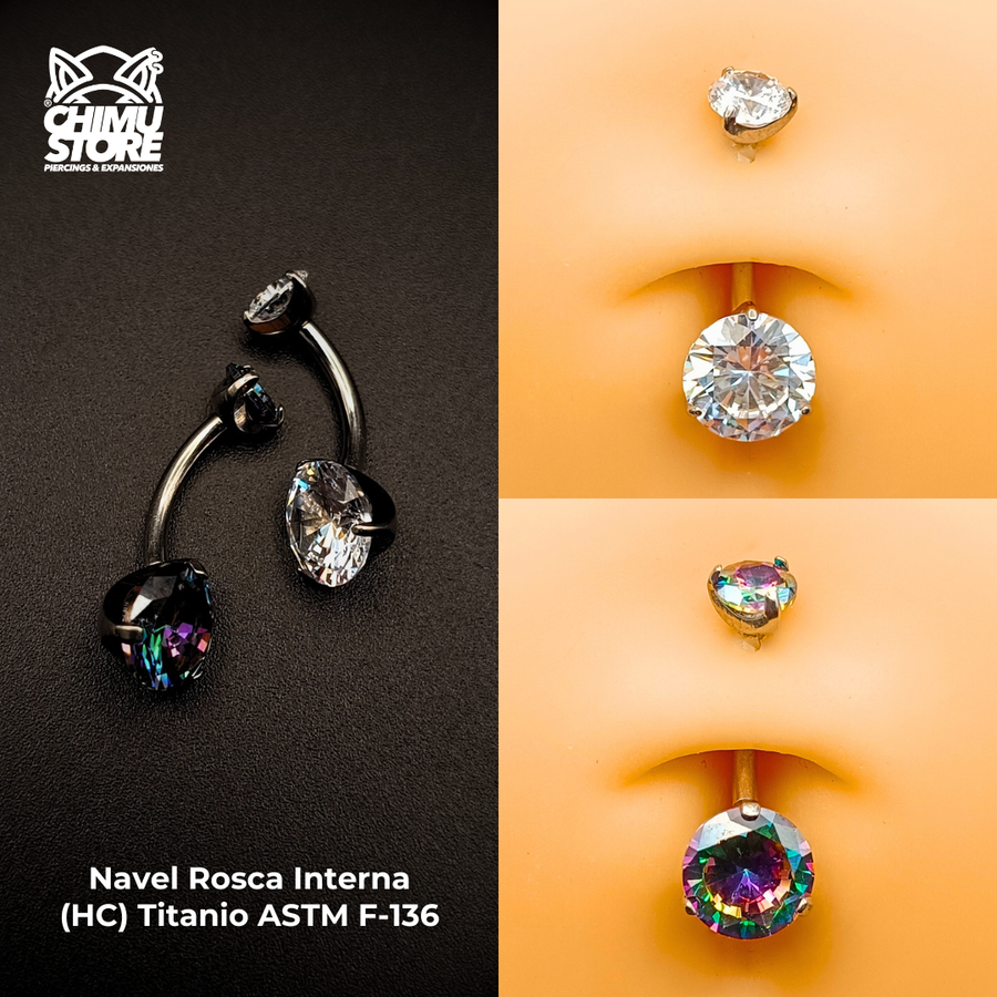 NEW Navel (HC) Titanio ASTM F-136 - Prong Set Zirconia Circular (1,6mm;10mm) (14G)