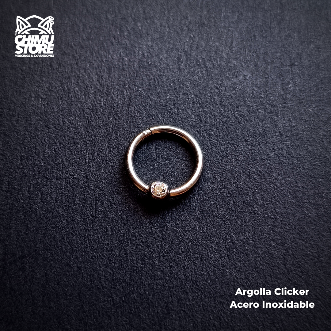 Argolla Clicker Acero Inoxidable - Bolita Cristal (1,2mm;8mm) (16G)