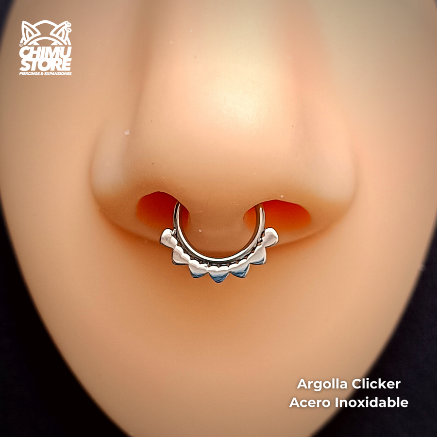 REP Argolla Clicker Acero Inoxidable - Bordeado de 7 Corazones (1,2mm;8mm) (16G)