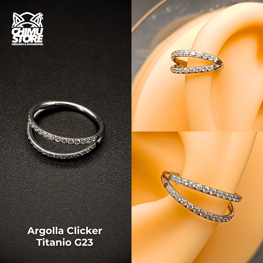 NEW Argolla Clicker Titanio G23 - Doble Anillo Zirconias Laterales (1,2mm) (16G)