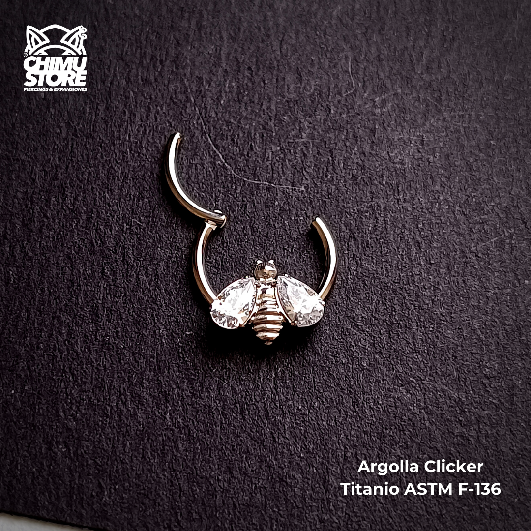 NEW Argolla Clicker Titanio ASTM F-136 - Abeja Alas Zirconias (1,2mm;10mm) (16G)
