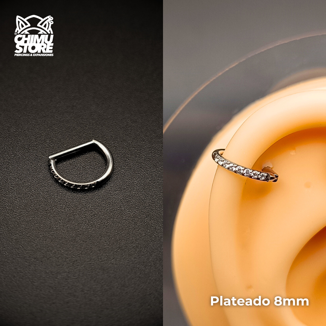 NEW Argolla Clicker Titanio G23 - Forma D Zirconias Laterales (1,2mm) (16G)