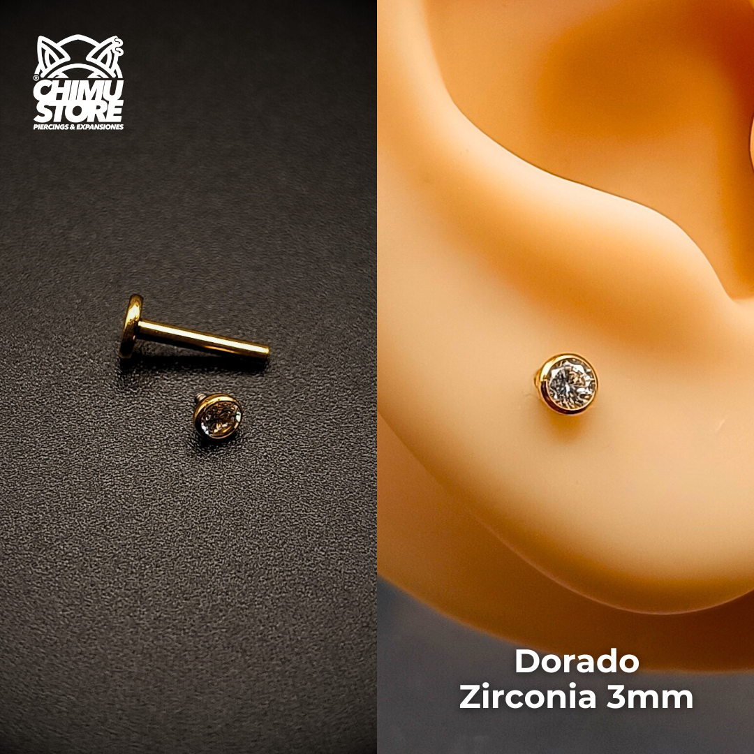 NEW Labret (HC) Titanio G23 - Bezel Set Zirconia (1,2mm;8mm) (16G)