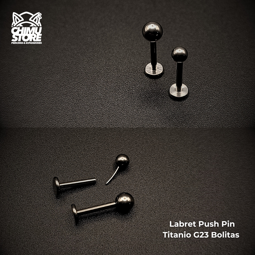 Labret (Push Pin) Titanio G23 - Bolitas 3mm y 4mm (1,2mm) (16G)