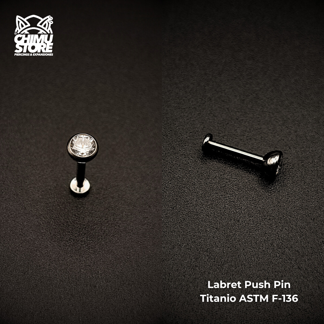 NEW Labret Push Pin Titanio ASTM F-136 - Bezel Set Zirconia 4mm (1,2mm;8mm) (16G)