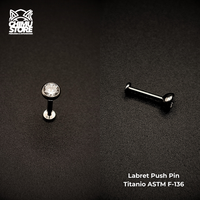 NEW Labret Push Pin Titanio ASTM F-136 - Bezel Set Zirconia 4mm (1,2mm;8mm) (16G)