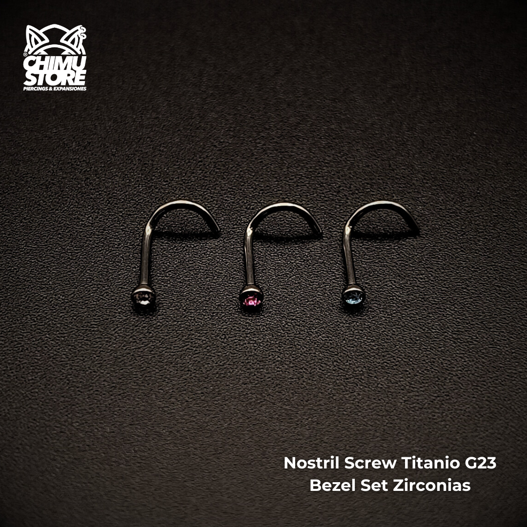 NEW Nostril Screw Titanio G23 - Bezel Set Cristales (0,8mm) (20G)