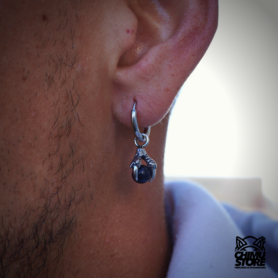 NEW Colgante Lobulo Acero Inoxidable - Garra Esfera Negra (1mm;10,5mm)