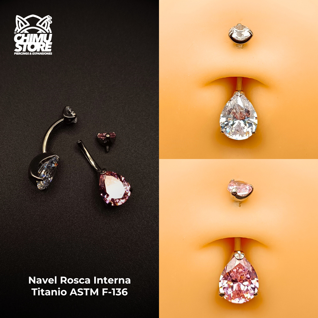 Navel (HC) Titanio ASTM F-136 - Prong Set Zirconia Lagrima (1,6mm;10mm) (14G)
