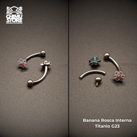 Banana Rosca Interna Titanio G23 - Flor 6 Petalos Cristales y Bolita 3mm (1,2mm) (16G)