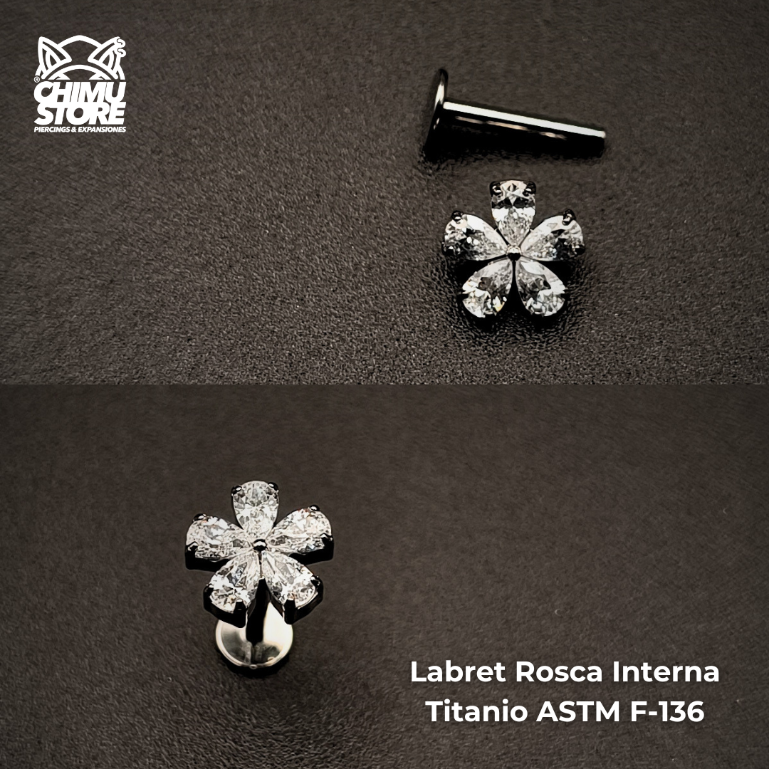 Labret (HC) Titanio ASTM F-136 - Flor 5 Petalos Zirconias (1,2mm;8mm) (16G)