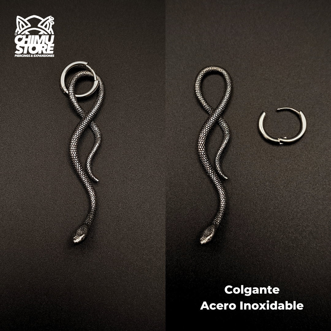 NEW Colgante Lobulo Acero Inoxidable - Serpiente Larga 58mm (1mm;10,5mm) (18G)