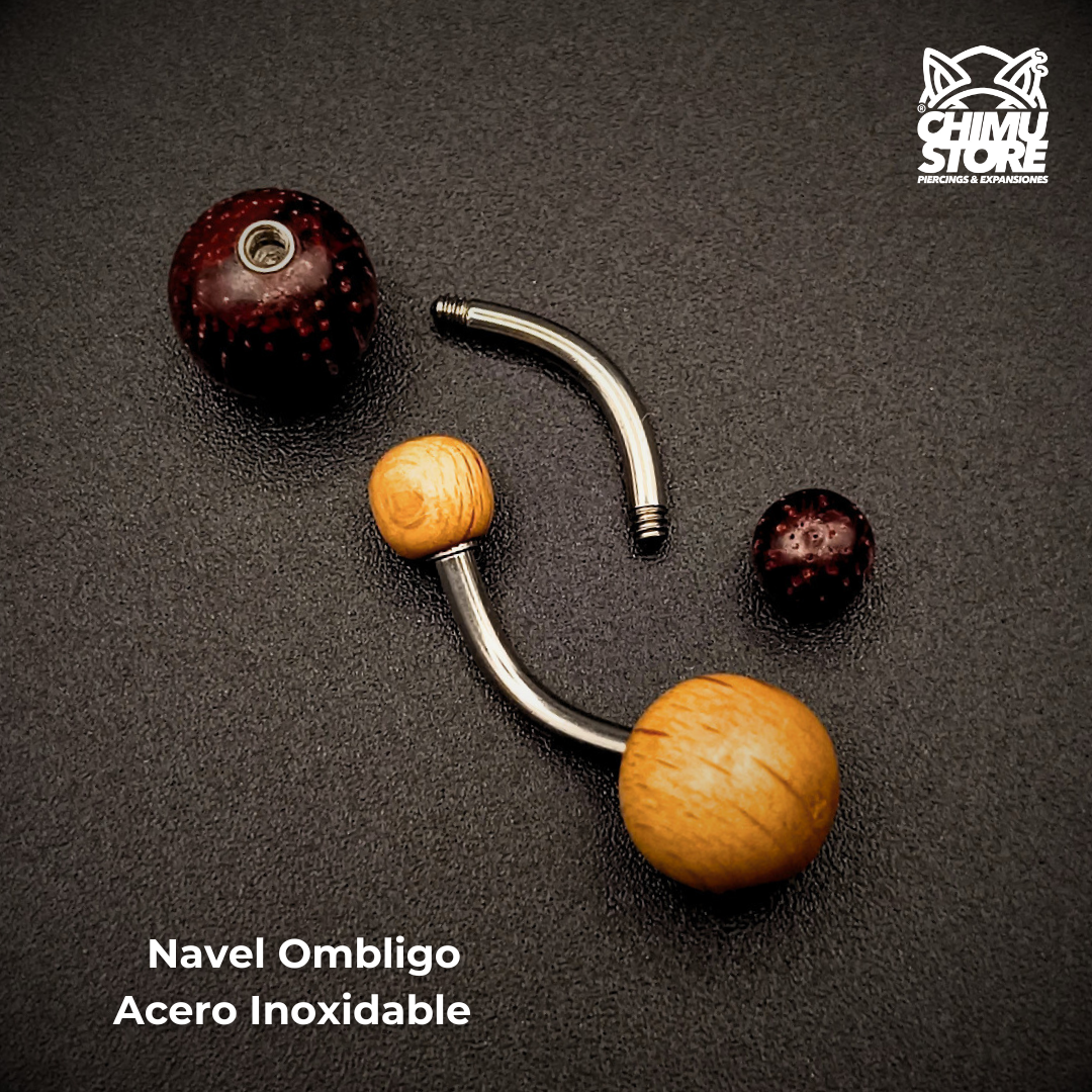 Navel de Ombligo Acero Inoxidable - Madera (1,6mm;10;5mm) (14G)