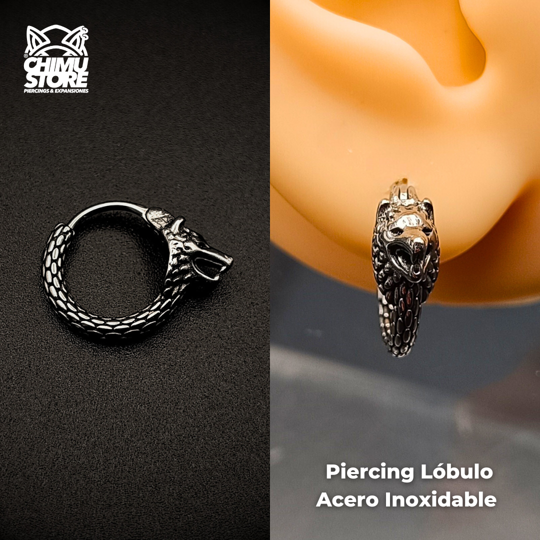 NEW Piercing Lobulo Acero Inoxidable - Cabeza de Lobo 02 (1mm;11mm)
