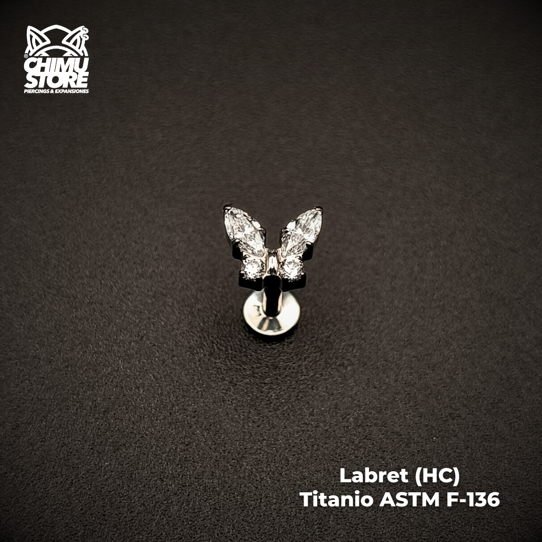 NEW Labret (HC) Titanio ASTM F-136 - Mariposa 4 Alas Zirconias (1,2mm;6mm) (16G)