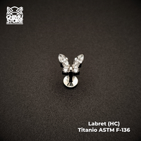 NEW Labret (HC) Titanio ASTM F-136 - Mariposa 4 Alas Zirconias (1,2mm;6mm) (16G)