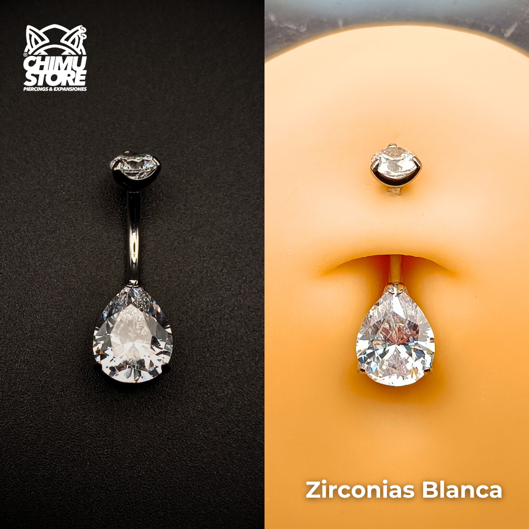 NEW Navel (HC) Titanio ASTM F-136 - Zirconia Lagrima (1,6mm;10mm) (14G)