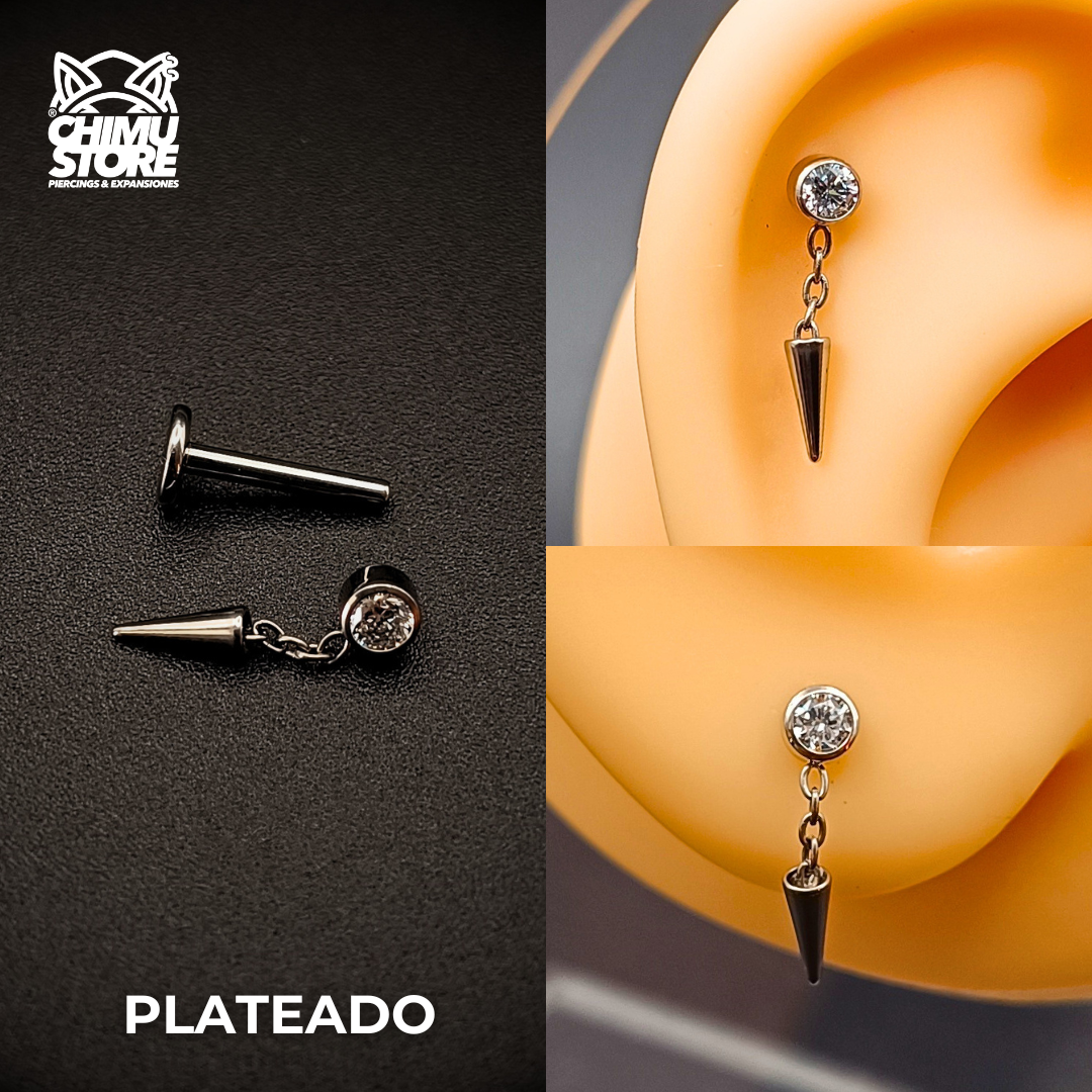 Labret (HC) Titanio ASTM F-136 - Zirconia 3mm Cadena Pendulo (1,2mm;8mm) (16G)