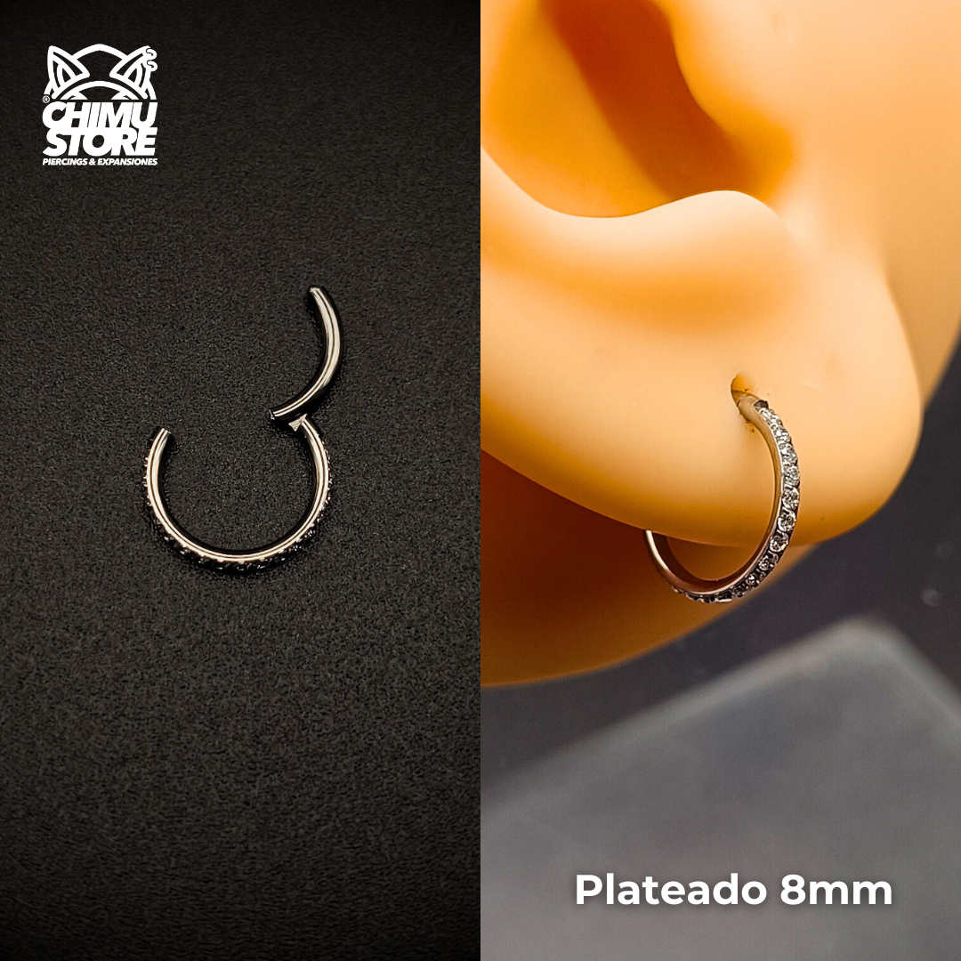 Argolla Clicker Titanio ASTM F-136 - Plateada Zirconias Laterales (1,2mm) (16G)