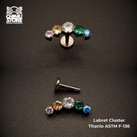 NEW Labret Titanio ASTM F-136 - Cluster 5 Zirconias Colores (1,2mm;6mm) (16G)