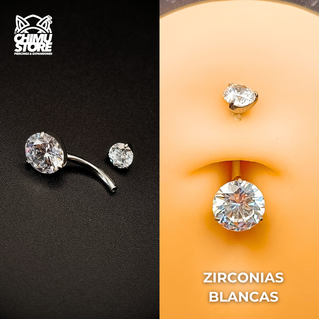 NEW Navel (HC) Titanio ASTM F-136 - Prong Set Zirconia Circular (1,6mm;10mm) (14G)