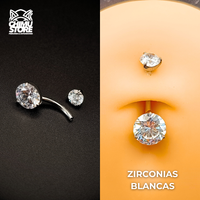 NEW Navel (HC) Titanio ASTM F-136 - Prong Set Zirconia Circular (1,6mm;10mm) (14G)