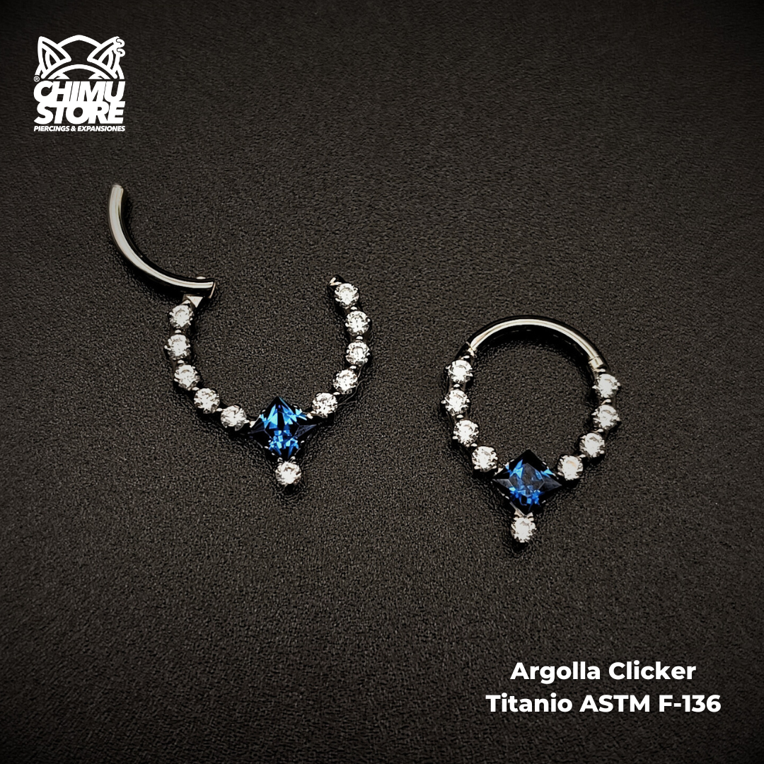 NEW Argolla Clicker Titanio ASTM F-136 - Crown Spark Azul (1,2mm) (16G)