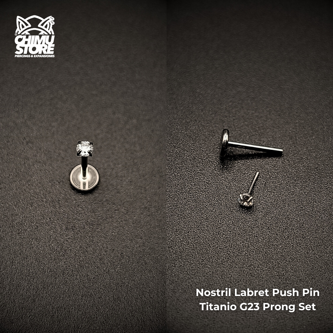 NEW Nostril Labret Push Pin Titanio G23 - Prong Set Zirconia (0,8mm) (20G)