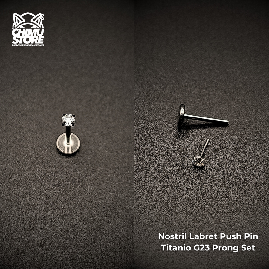NEW Nostril Labret Push Pin Titanio G23 - Prong Set Zirconia (0,8mm) (20G)