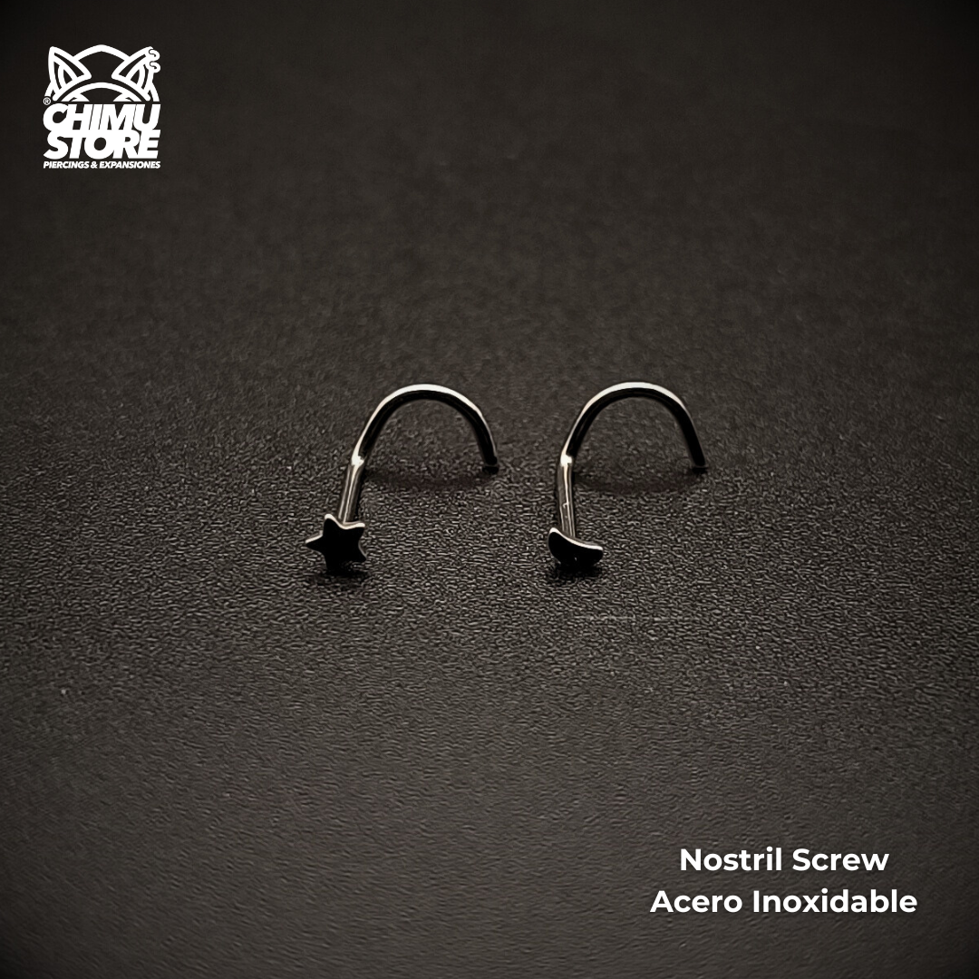 Nostril Acero Inoxidable - Screw Estrella y Luna (0,8mm) (20G)