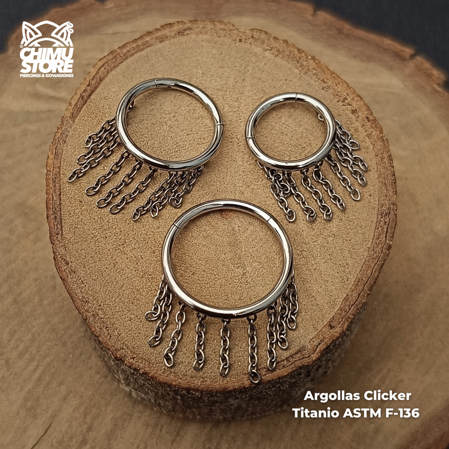 Argolla Clicker Titanio ASTM F-136 - 9 Cadenas Colgantes (1,2mm) (16G)