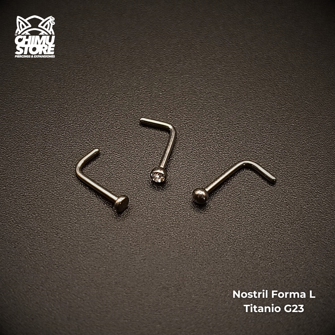 NEW Nostril Forma de L Titanio G23 - 5 Diseños (0,8mm;6+4mm) (20G)