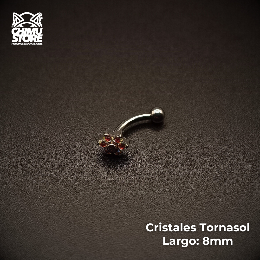 NEW Banana (HC) Titanio G23 - Flor 6 Petalos Cristales y Bolita 3mm (1,2mm) (16G)