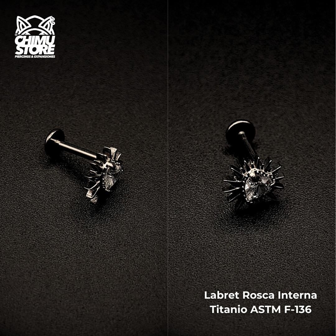 NEW Labret (HC) Titanio ASTM F-136 - Corazón Sol Zirconia (1,2mm;8mm) (16G)