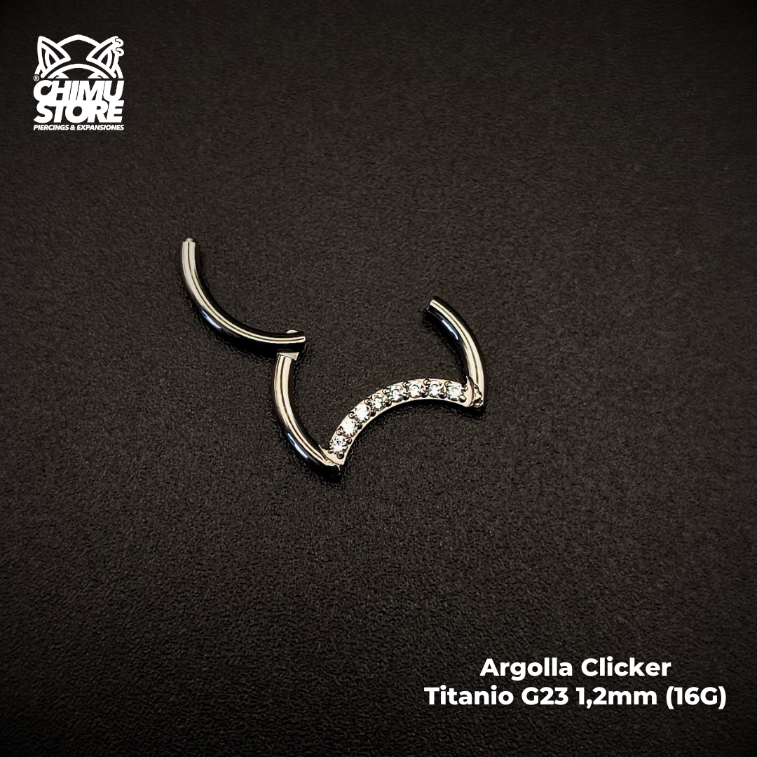 NEW Argolla Clicker Titanio G23 - Media Luna Zirconias Frontales (1,2mm) (16G)